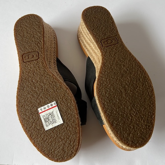 Ugg Sandal Black Leather Wedge New 6 - Picture 6 of 12